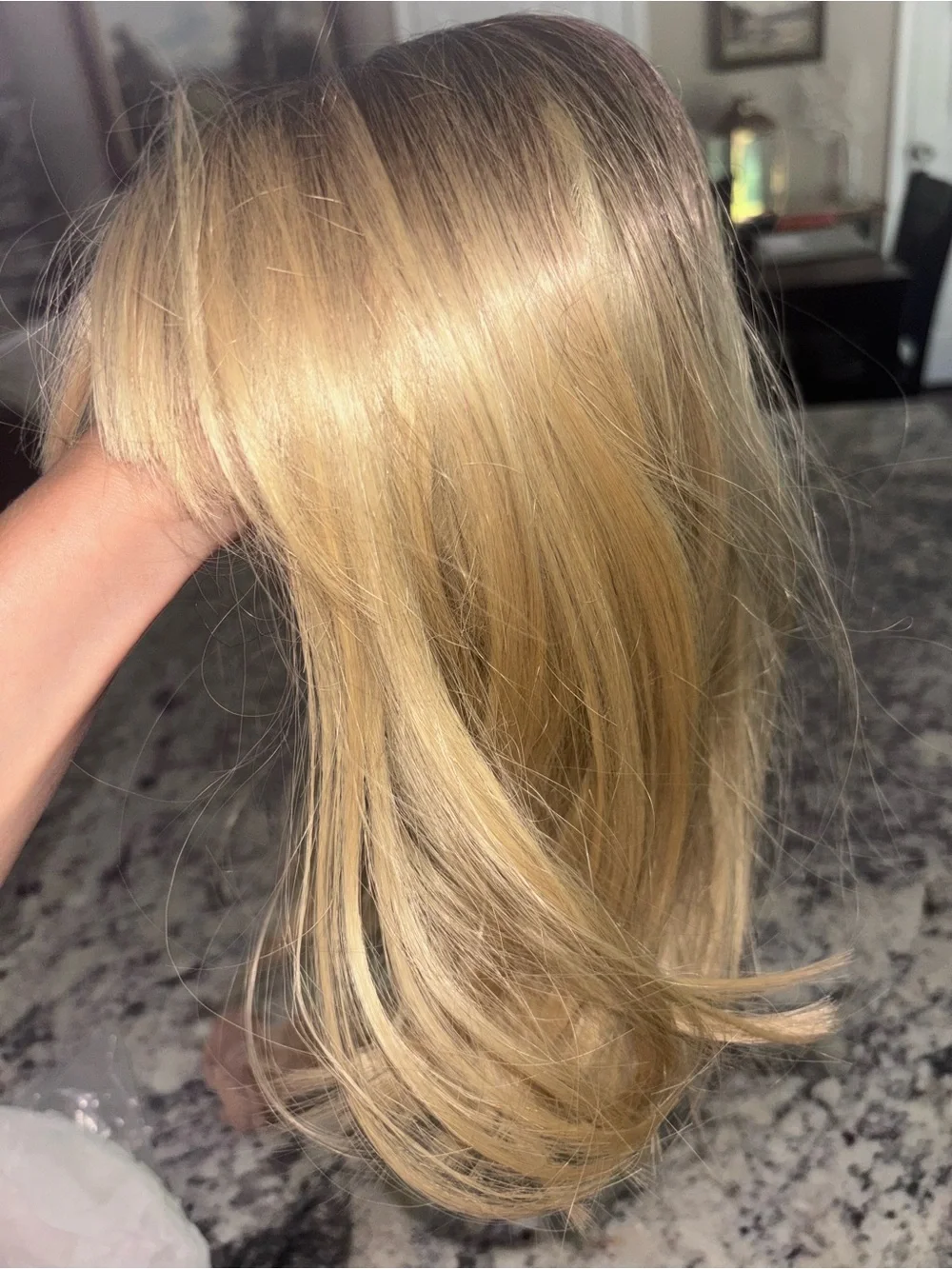 Title: Blonde Bob Wig Dark Roots Side Bangs Gently Worn